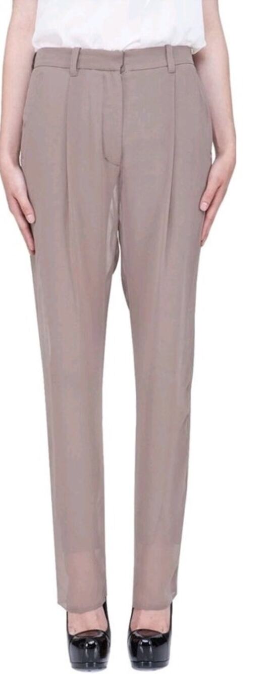 NWT Eileen Fisher 100% Silk Taupe Straight Leg Pleated Trouser Pant Small